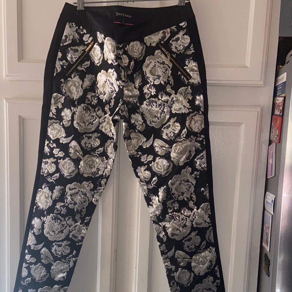 Juicy Couture Black and Silver Floral Trousers